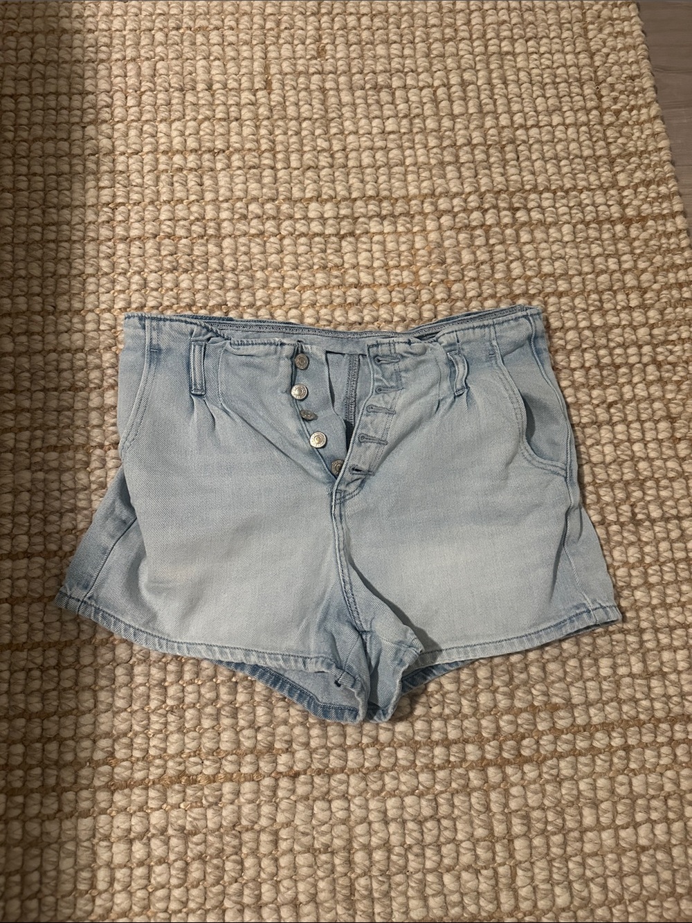 American Eagle Outfitters Light Wash High-Rise Button-Front Denim Shorts